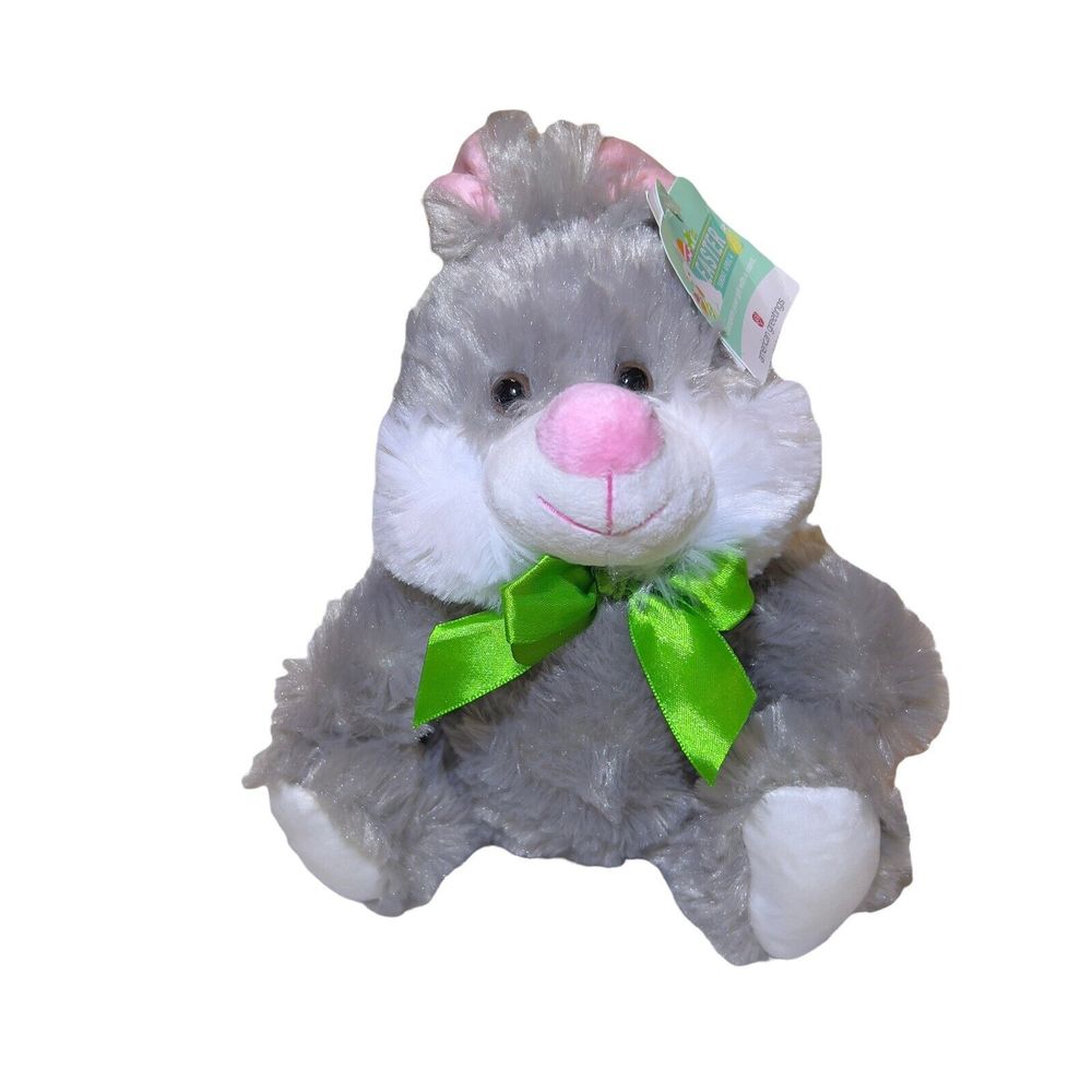 American Greetings Gray Easter 11” Bunny Plush Stuffed Animal Toy Pink Nose NWT